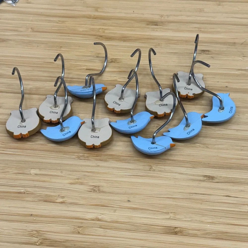 Owl and Blue Bird Shower Curtain Hooks Set of 12‎ Woodland Resin Kids Bathroom